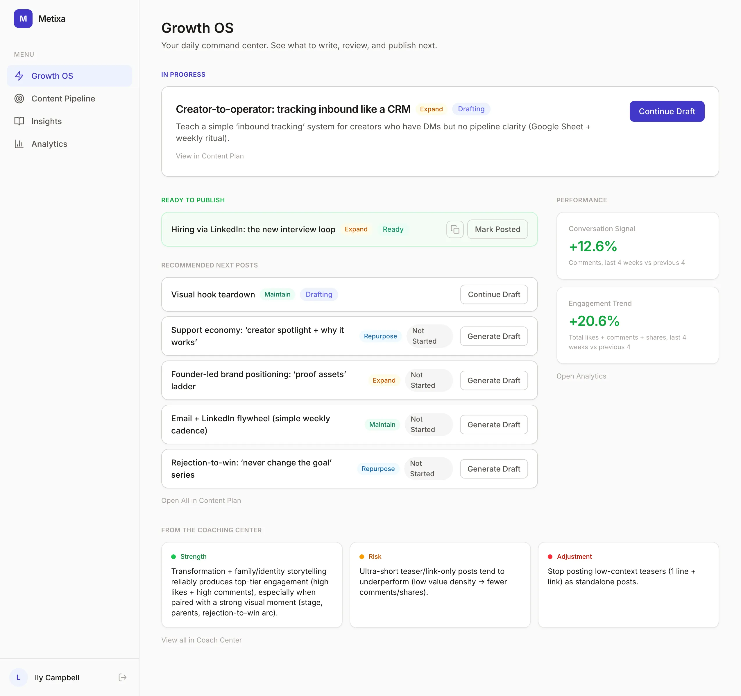 Metixa product interface